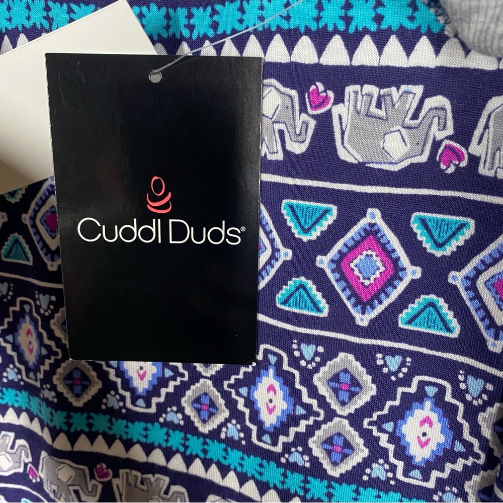 Cuddl Duds Knit Henley Short Sleeve Top - Navy Blue Print - Elephants - … - Picture 5 of 5